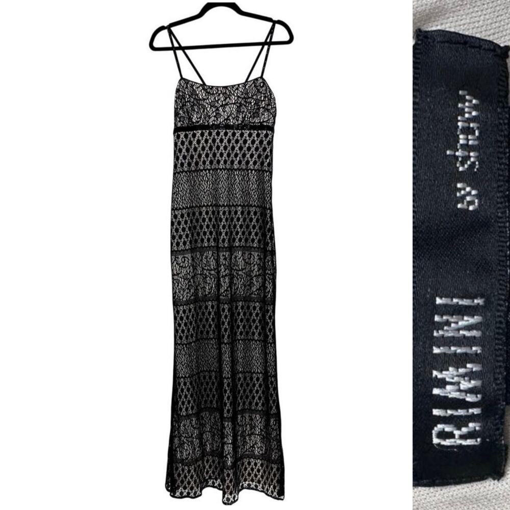 Vintage Rimini by Shaw Black Lace Beaded Maxi Dress Whimsygoth Coquette Sz 12